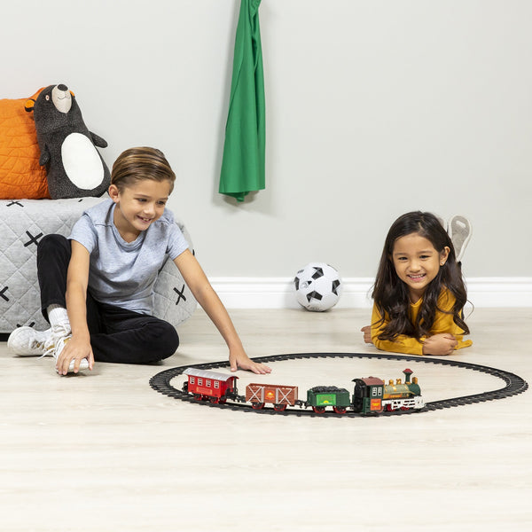 Kids Electric Railway Train Track Toy Play Set w/ Music, Lights