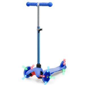 Kids Mini Kick Scooter Toy w/ Colorful Light-Up Wheels, Adjustable T-Bar