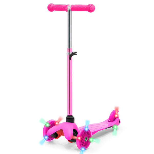 Kids Mini Kick Scooter Toy w/ Colorful Light-Up Wheels, Adjustable T-Bar