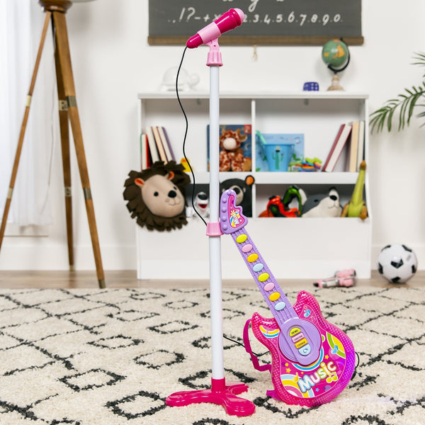 19in Kids Toddlers Musical Flash Guitar Pretend Play Toy w/ Mic, Stand