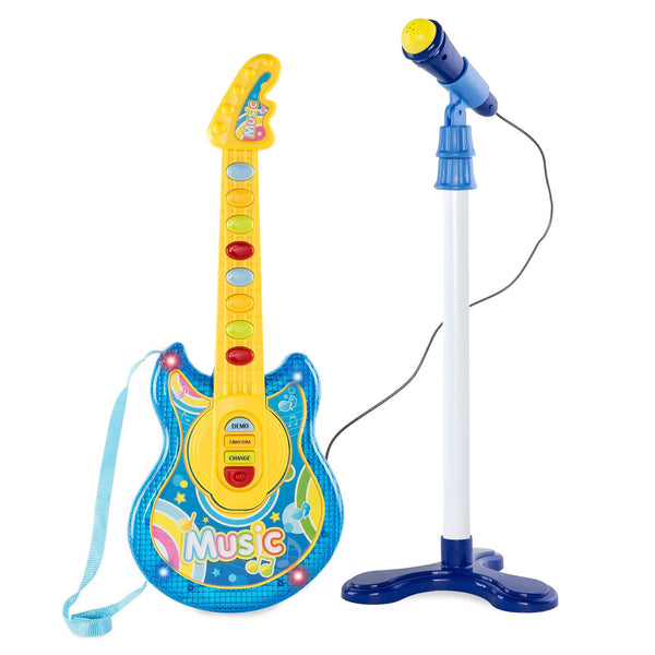 19in Kids Toddlers Musical Flash Guitar Pretend Play Toy w/ Mic, Stand